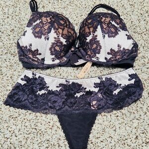 Victoria's Secret Black and White Lace Bra Set